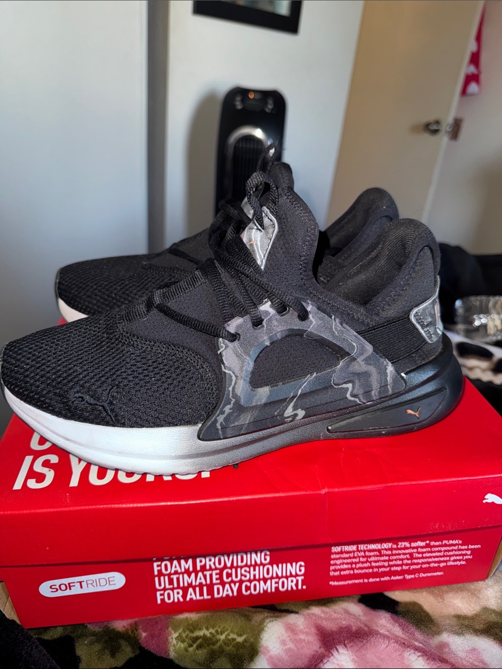 Puma Black and Gray Camo SoftRide Running Shoes